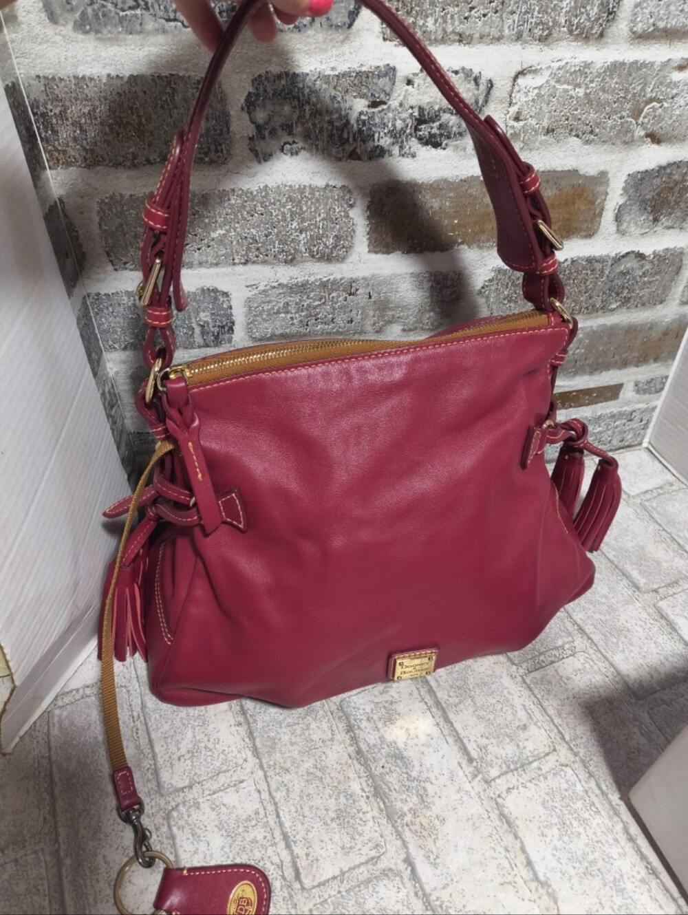 Dooney and Bourke Vintage Red Italian Leather Teagan Hobo shoulder bag authentic